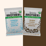 Vanilla and chocolate Bearded Brothers protein bars side by side.