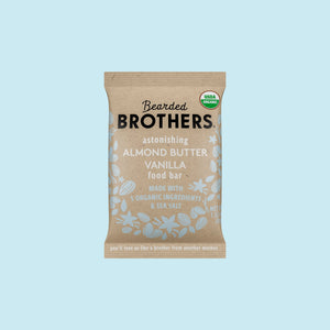 Bearded Brothers almond butter vanilla bar on a plain background.